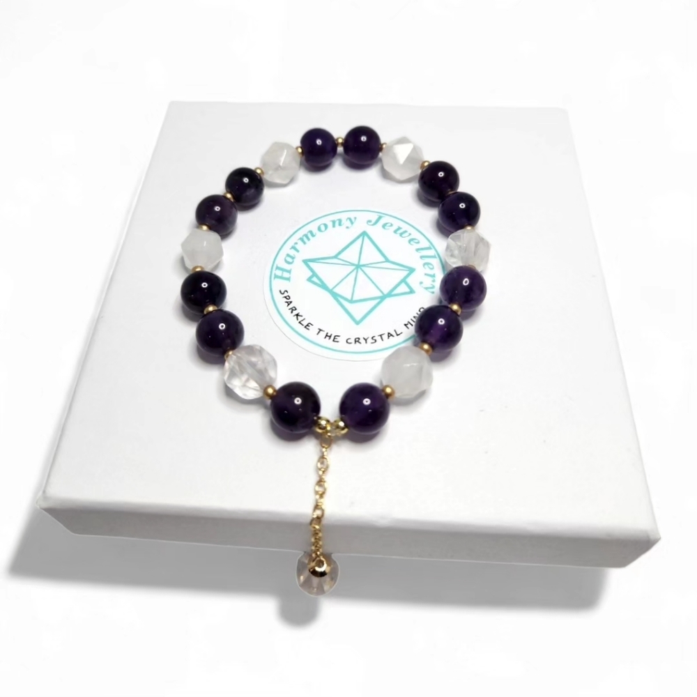8 mm Amethyst and Faceted Clear Quartz bracelet